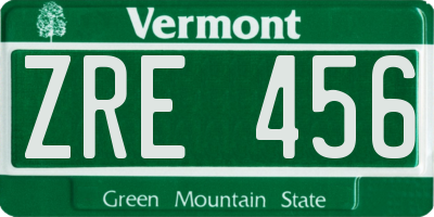 VT license plate ZRE456