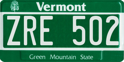 VT license plate ZRE502