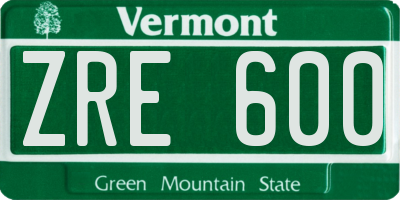VT license plate ZRE600
