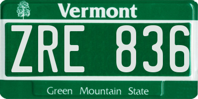 VT license plate ZRE836