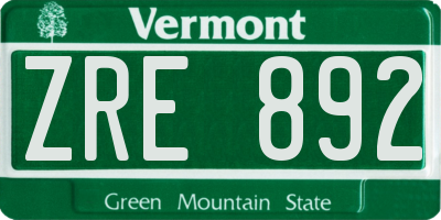 VT license plate ZRE892