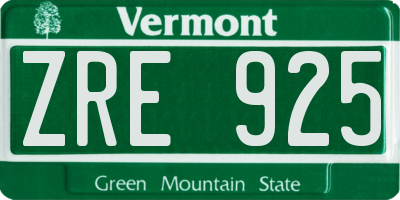 VT license plate ZRE925