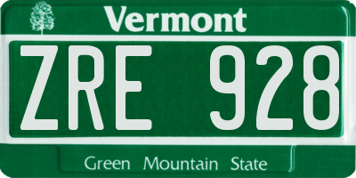 VT license plate ZRE928