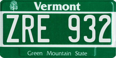 VT license plate ZRE932