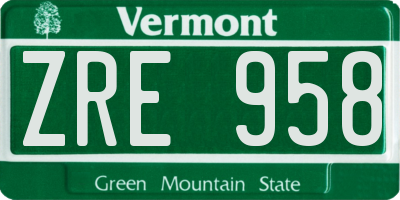 VT license plate ZRE958