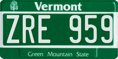 VT license plate ZRE959