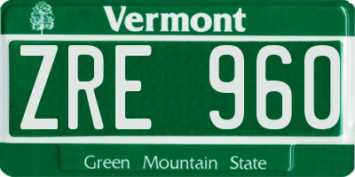 VT license plate ZRE960