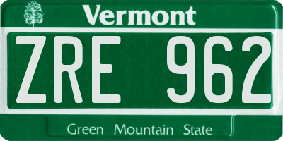 VT license plate ZRE962
