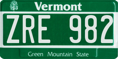 VT license plate ZRE982