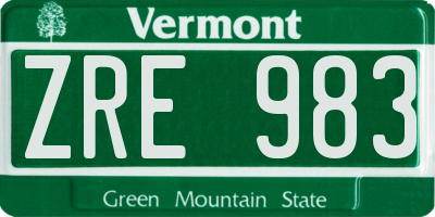 VT license plate ZRE983