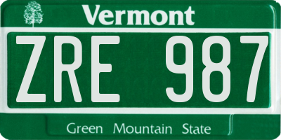 VT license plate ZRE987