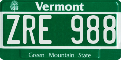 VT license plate ZRE988