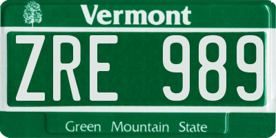 VT license plate ZRE989