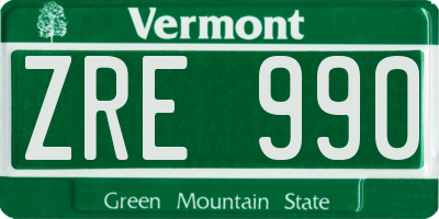 VT license plate ZRE990