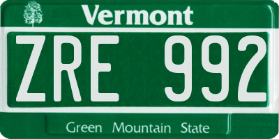 VT license plate ZRE992