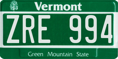 VT license plate ZRE994