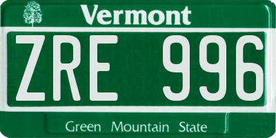 VT license plate ZRE996