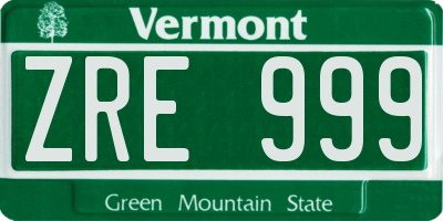 VT license plate ZRE999