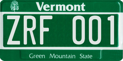 VT license plate ZRF001