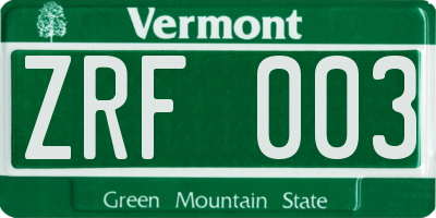 VT license plate ZRF003