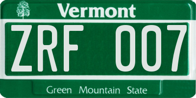 VT license plate ZRF007