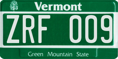 VT license plate ZRF009