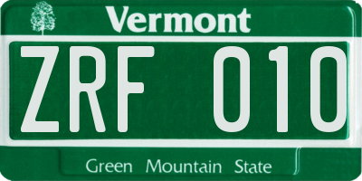VT license plate ZRF010