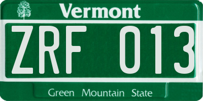 VT license plate ZRF013