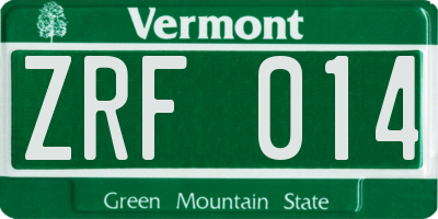 VT license plate ZRF014