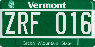 VT license plate ZRF016