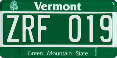 VT license plate ZRF019