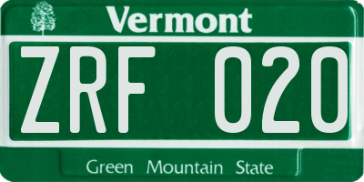 VT license plate ZRF020
