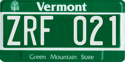 VT license plate ZRF021