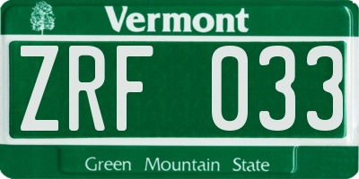 VT license plate ZRF033
