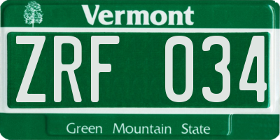 VT license plate ZRF034