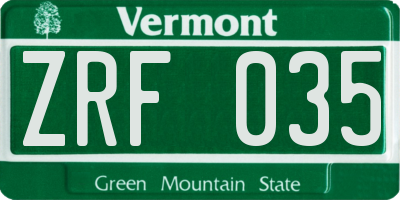 VT license plate ZRF035