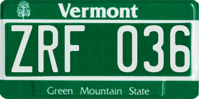 VT license plate ZRF036