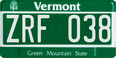 VT license plate ZRF038