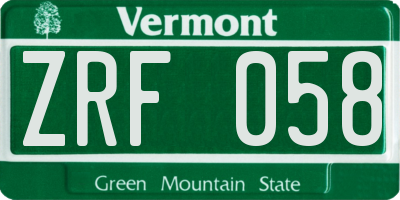 VT license plate ZRF058