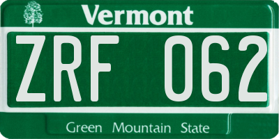 VT license plate ZRF062