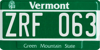 VT license plate ZRF063