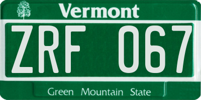VT license plate ZRF067