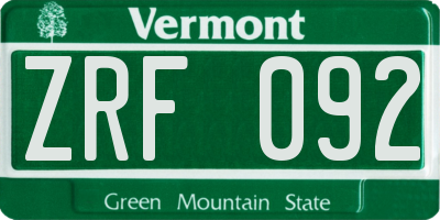 VT license plate ZRF092