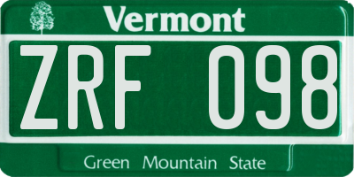 VT license plate ZRF098