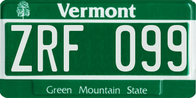 VT license plate ZRF099