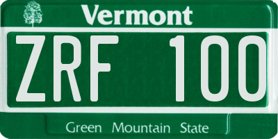 VT license plate ZRF100