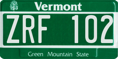 VT license plate ZRF102