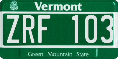 VT license plate ZRF103