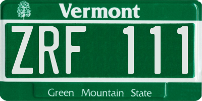 VT license plate ZRF111