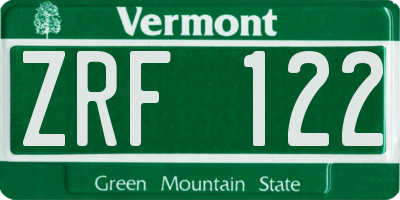 VT license plate ZRF122